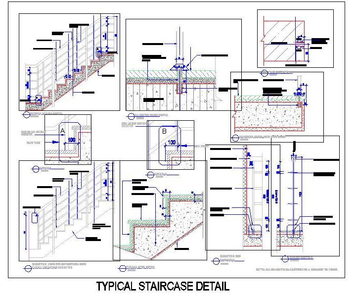 Staircase Design CAD- Railing & Stone Steps Construction Details